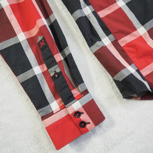 Au Noir Sz 4 Men's Red and Black Plaid Casual Flip Cuffs 100% Cotton - Picture 3 of 13